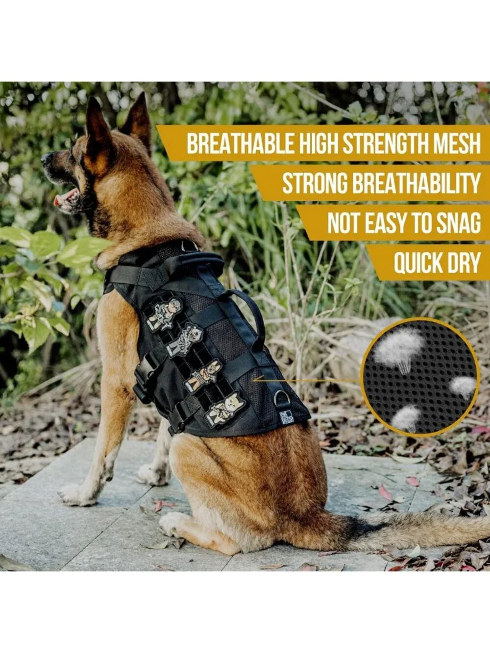 Breathable No-Pull Tactical Dog Harness for Medium Dogs - Military Molle Vest